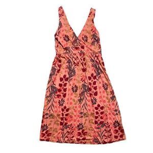 Allen Allen Floral Knit Sleeveless Midi Dress Womens Small Orange Cotton Comfort
